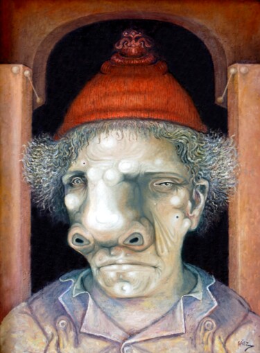 Painting titled "Personaje con gorro" by Miguel Ángel Sáez, Original Artwork, Oil