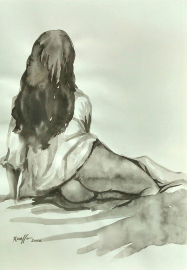 Drawing titled "NUDE WITH SHIRT" by Miguel Esquivel Kuello, Original Artwork, Ink