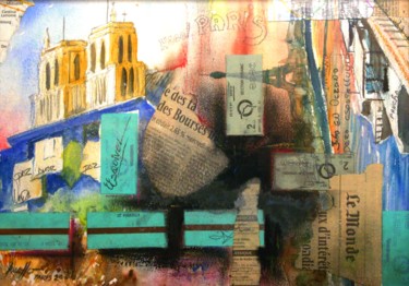 Collages intitolato "PARIS TICKETS 2000…" da Miguel Esquivel Kuello, Opera d'arte originale, Olio
