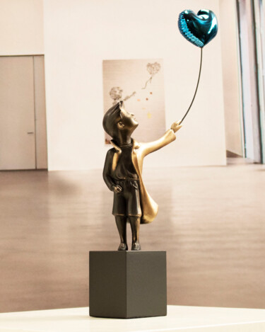 Sculpture titled "A boy with balloon" by Miguel Guía, Original Artwork, Bronze