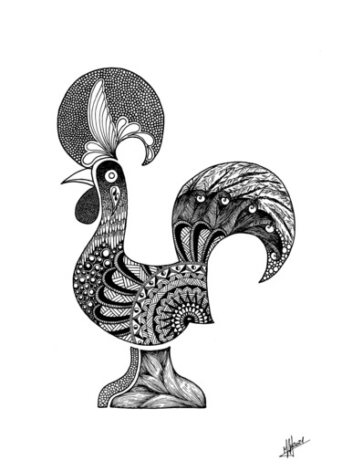 Dessin intitulée "Galo de Barcelos (P…" par Miguel Marques, Œuvre d'art originale, Encre