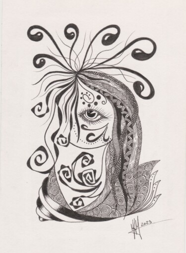 图画 标题为“Without face 1” 由Miguel Marques, 原创艺术品, 墨