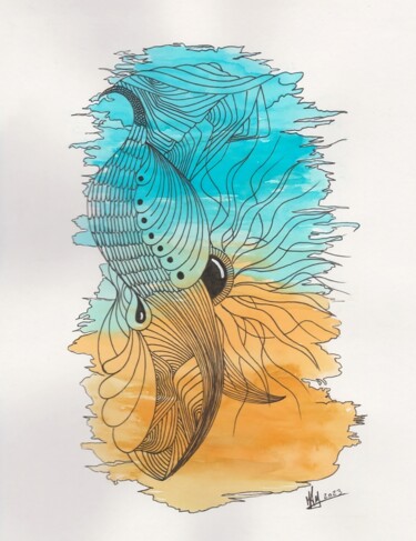 图画 标题为“Pavão/Peacock” 由Miguel Marques, 原创艺术品, 水彩