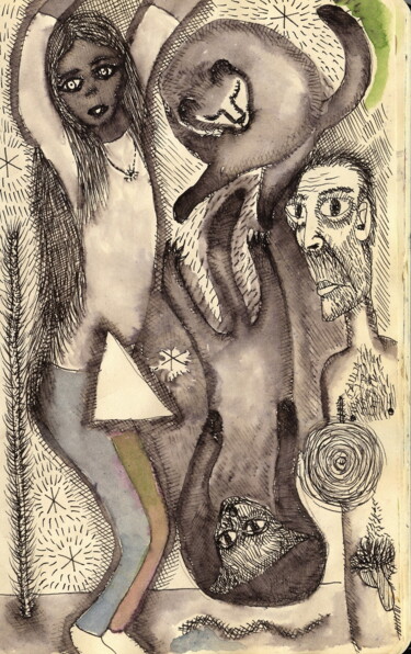 Drawing titled "Parejas" by Miguel Rojas, Original Artwork, Ink