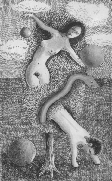 "Adán y Eva" başlıklı Resim Miguel Rojas tarafından, Orijinal sanat, Mürekkep