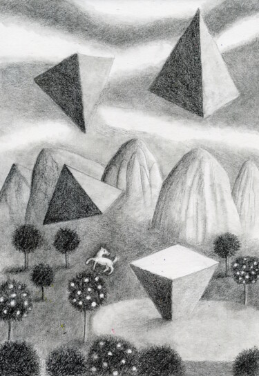Drawing titled "Invasión piramidal" by Miguel Rojas, Original Artwork, Graphite