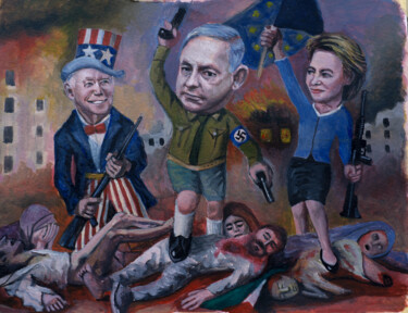 Painting titled "Genocidio en Gaza" by Miguel Rojas, Original Artwork, Encaustic