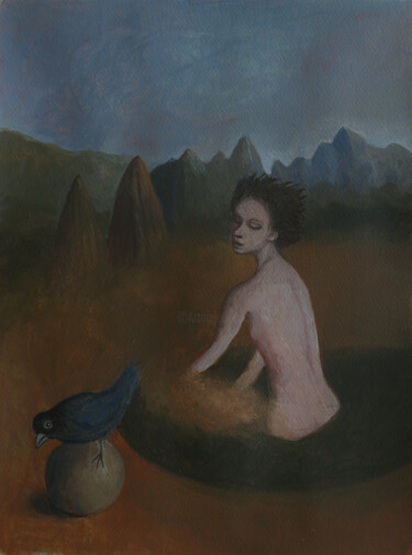 Painting titled "Incómoda situación" by Miguel Rojas, Original Artwork, Encaustic
