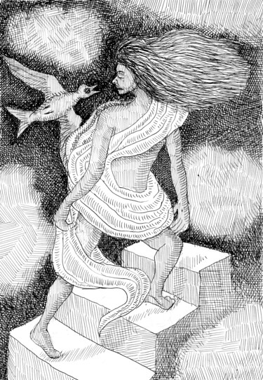 Disegno intitolato "Escaleras al cielo" da Miguel Rojas, Opera d'arte originale, Inchiostro