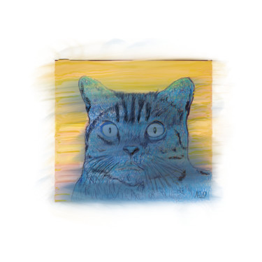 Digitale Kunst mit dem Titel "Gato azul" von Miguel Sanguesa, Original-Kunstwerk, Digitale Malerei