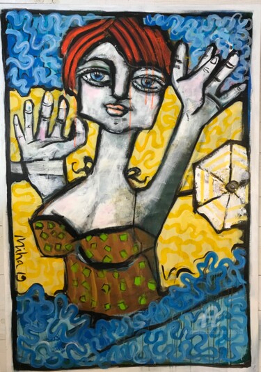 Schilderij getiteld "Sortie de Bain" door Miha, Origineel Kunstwerk, Acryl Gemonteerd op Frame voor houten brancard