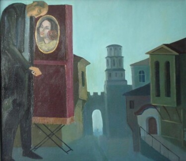 Schilderij getiteld "The Barrel - organ" door Mikhaela Ivanova, Origineel Kunstwerk, Olie Gemonteerd op Frame voor houten br…