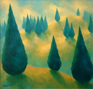 Peinture intitulée "Around the hill II" par Mikhaela Ivanova, Œuvre d'art originale, Huile Monté sur Châssis en bois