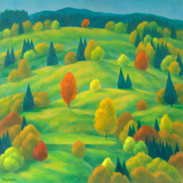 Painting titled "Rhodopes autumn II" by Mikhaela Ivanova, Original Artwork, Oil Mounted on Wood Stretcher frame