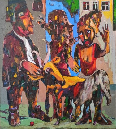 Painting titled "Accidental meeting" by Mihran Manukyan, Original Artwork, Oil Mounted on Wood Stretcher frame