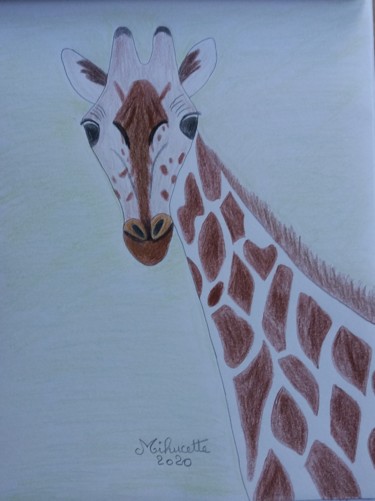 Рисунок под названием "Tête de girafe" - Mihucette, Подлинное произведение искусства, Карандаш