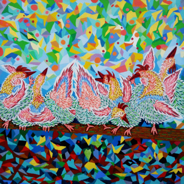 Картина под названием "Birds" - Michal Jindra, Подлинное произведение искусства, Масло