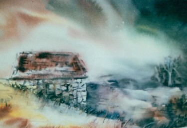 Pittura intitolato "Voici venir l'orage" da Mijo Chambon, Opera d'arte originale, Acquarello