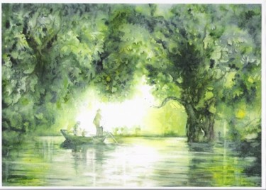 Painting titled "Nature..source de p…" by Mijo Chambon, Original Artwork, Watercolor