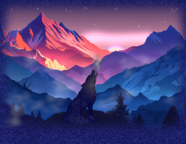 Digitale Kunst mit dem Titel "Mountain Wolf" von Mike, Original-Kunstwerk, 2D digitale Arbeit