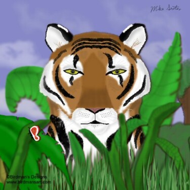 Pintura intitulada "Tiger Peek a boo" por Mike Sexton, Obras de arte originais, Óleo