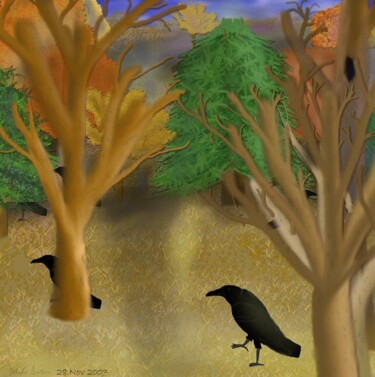 Pintura intitulada "Crows' Harvest" por Mike Sexton, Obras de arte originais, Óleo