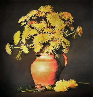 Painting titled "DANDELIONS with sna…" by Mike Smith, Original Artwork, Oil