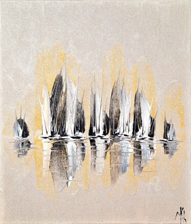 Painting titled "Before the regatta" by Mikha, Original Artwork, Acrylic