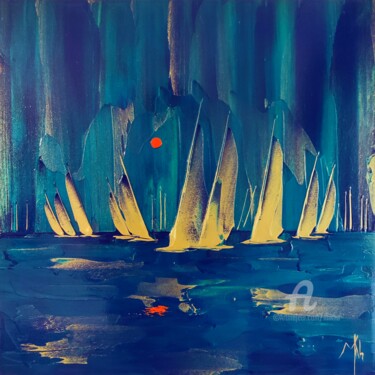 Pintura titulada "Blue and gold regat…" por Mikha, Obra de arte original, Acrílico