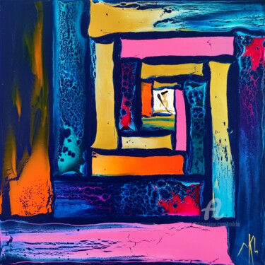Painting titled "Stairway to... colo…" by Mikha, Original Artwork, Acrylic Mounted on Wood Stretcher frame