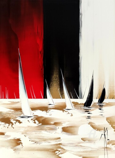 Schilderij getiteld "Red, black,white an…" door Mikha, Origineel Kunstwerk, Acryl