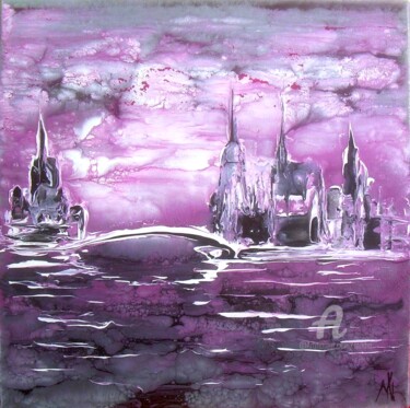 Schilderij getiteld "Ville mauve. Purple…" door Mikha, Origineel Kunstwerk, Olie
