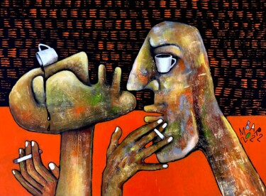 「Coffee break」というタイトルの絵画 Mikhail Baranovskiyによって, オリジナルのアートワーク, アクリル ウッドストレッチャーフレームにマウント