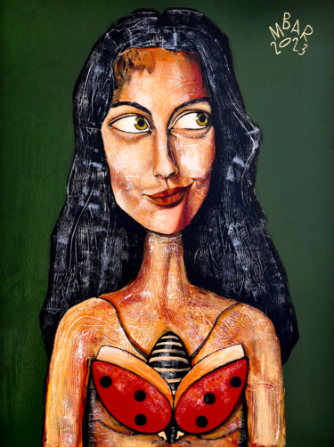 Schilderij getiteld "LadyBug" door Mikhail Baranovskiy, Origineel Kunstwerk, Acryl Gemonteerd op Frame voor houten brancard