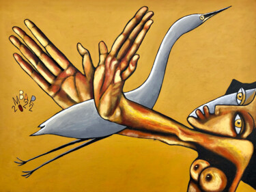 Painting titled "I Believe I can fly" by Mikhail Baranovskiy, Original Artwork, Acrylic Mounted on Wood Stretcher frame