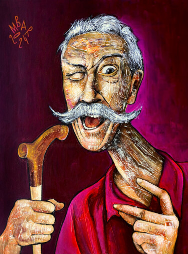 Painting titled "Old school man" by Mikhail Baranovskiy, Original Artwork, Acrylic Mounted on Wood Stretcher frame