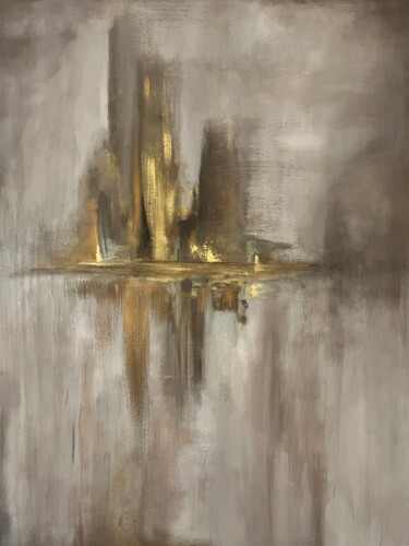 Картина под названием "Town" - Mila, Подлинное произведение искусства, Акрил Установлен на Деревянная рама для носилок