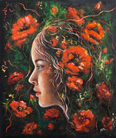 Painting titled "HARMONY IN SCARLET" by Mila Moroko, Original Artwork, Oil Mounted on Wood Stretcher frame
