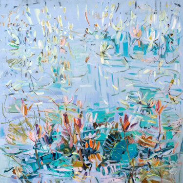 Malarstwo zatytułowany „Water Lilies In The…” autorstwa Mila Weis, Oryginalna praca, Akryl Zamontowany na Drewniana rama nos…