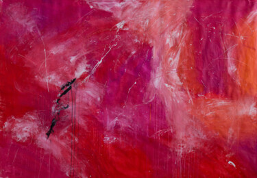 Schilderij getiteld "Red storm" door Mila Oz, Origineel Kunstwerk, Acryl Gemonteerd op Frame voor houten brancard