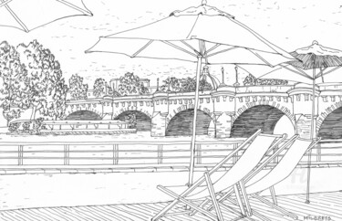 Рисунок под названием "Pont Neuf / Paris.j…" - Lauris Milbrets, Подлинное произведение искусства, Гелевая ручка