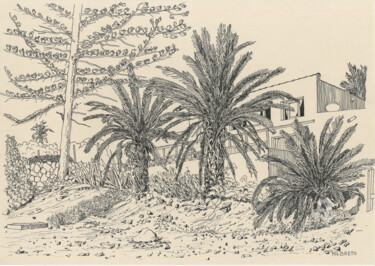 Drawing titled "Playa de Los Cristi…" by Lauris Milbrets, Original Artwork, Gel pen