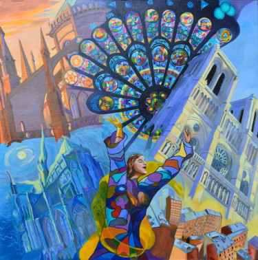 "Notre Dame de Paris" başlıklı Tablo François Milcar tarafından, Orijinal sanat, Petrol