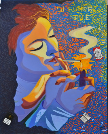 Schilderij getiteld ""SI FUMER TUE" N°1" door François Milcar, Origineel Kunstwerk