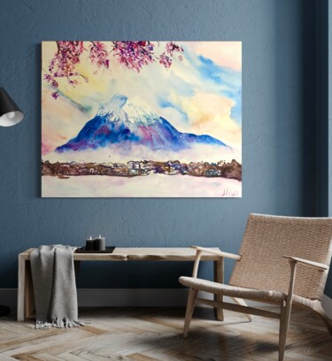 Peinture intitulée "Гора Фудзияма/ Fudz…" par Milena Million, Œuvre d'art originale, Aquarelle
