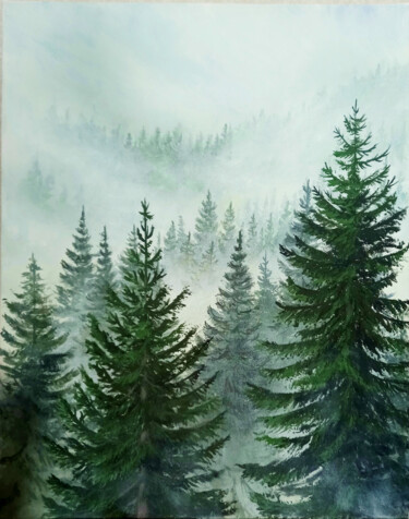 Schilderij getiteld "Gloomy forest" door Yulia Zhdanovich (MiliArt), Origineel Kunstwerk, Acryl Gemonteerd op Frame voor hou…