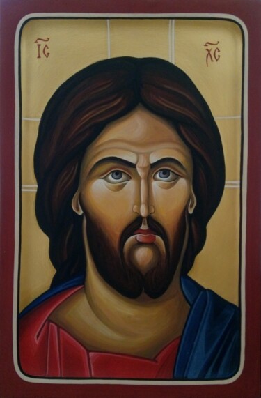 Painting titled "Jesus Christ (egg t…" by Miljana Marković, Original Artwork, Pigments Mounted on Other rigid panel