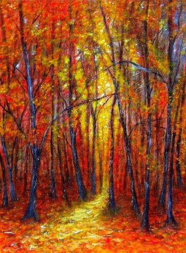 Malerei mit dem Titel "Red forest.." von Milka Urbaníková, Original-Kunstwerk, Acryl