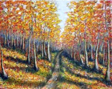 Painting titled "Forest in autumn." by Milka Urbaníková, Original Artwork, Acrylic