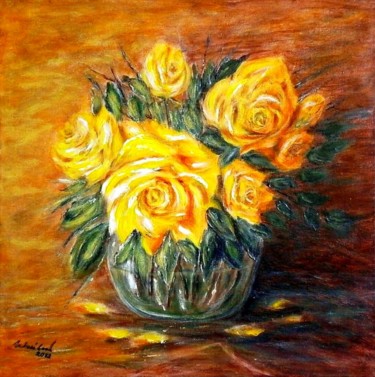 Painting titled "Still life - roses…" by Milka Urbaníková, Original Artwork, Acrylic